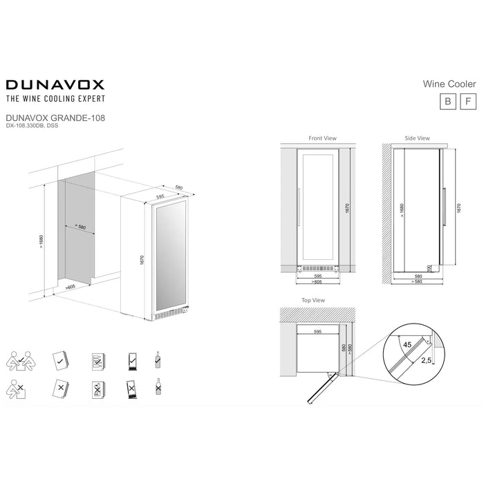 Dunavox Grande-108 Wijnkoelkast | DX-108.330DMB | 2 Zones | Mat Zwart - Mijn-Wijnkoelkast