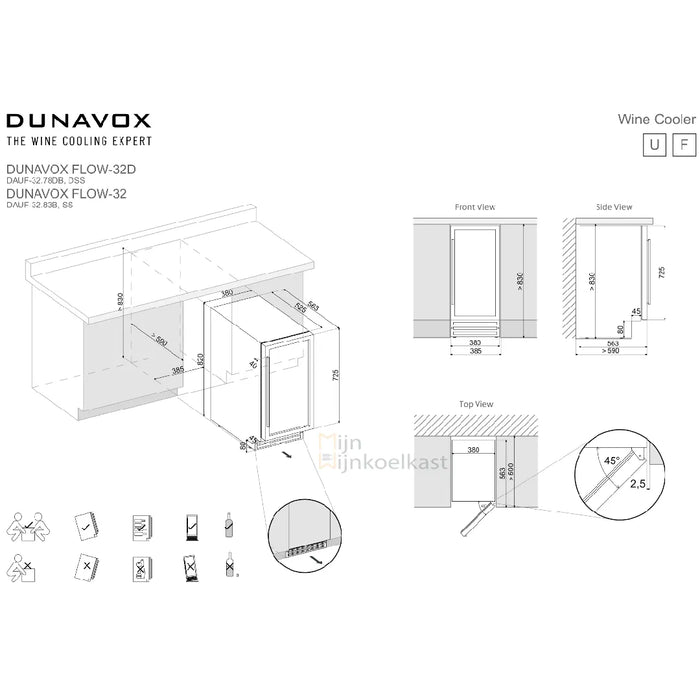 Dunavox Flow-32 Wijnkoelkast | DAUF-32.83C | 1 Zone | RAL Kleur - Mijn-Wijnkoelkast