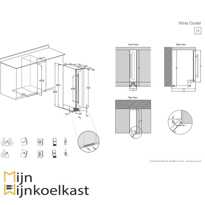 Dunavox Flow-9 Wijnkoelkast | DAUF-9.22C | 1 Zone | RAL Kleur - Mijn-Wijnkoelkast