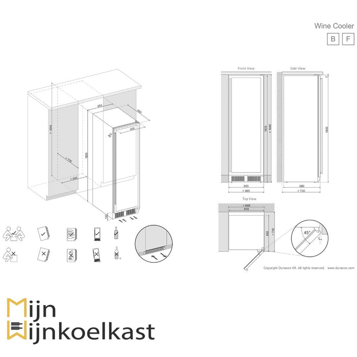 Dunavox Grande-181 Wijnkoelkast | DX-181.490DMBK | 2 Zones | Mat Zwart - Mijn-Wijnkoelkast