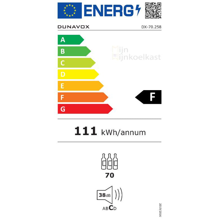 Dunavox Sera-70 Wijnkoelkast | DX-70.258C | 1 Zone | RAL Kleur - Mijn-Wijnkoelkast