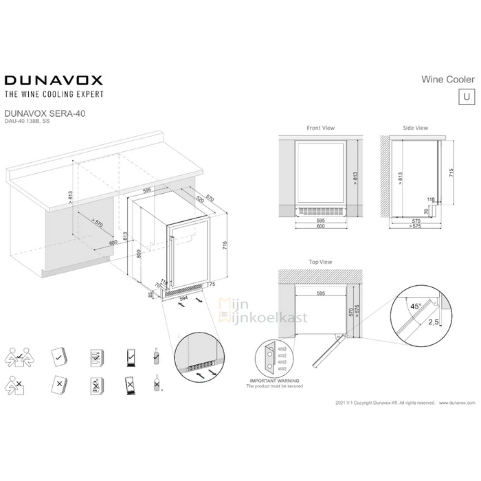 Dunavox Sera-40 Wijnkoelkast | DAUF-40.138MB | 1 Zone | Mat Zwart - Mijn-Wijnkoelkast