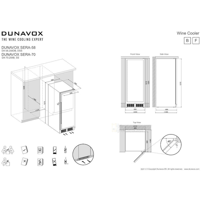 Dunavox Sera-70 Wijnkoelkast | DX-70.258C | 1 Zone | RAL Kleur - Mijn-Wijnkoelkast