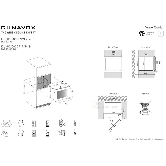 Dunavox Spirit-19 Wijnkoelkast | DVS-19.50C | 1 Zone | RAL Kleur - Mijn-Wijnkoelkast