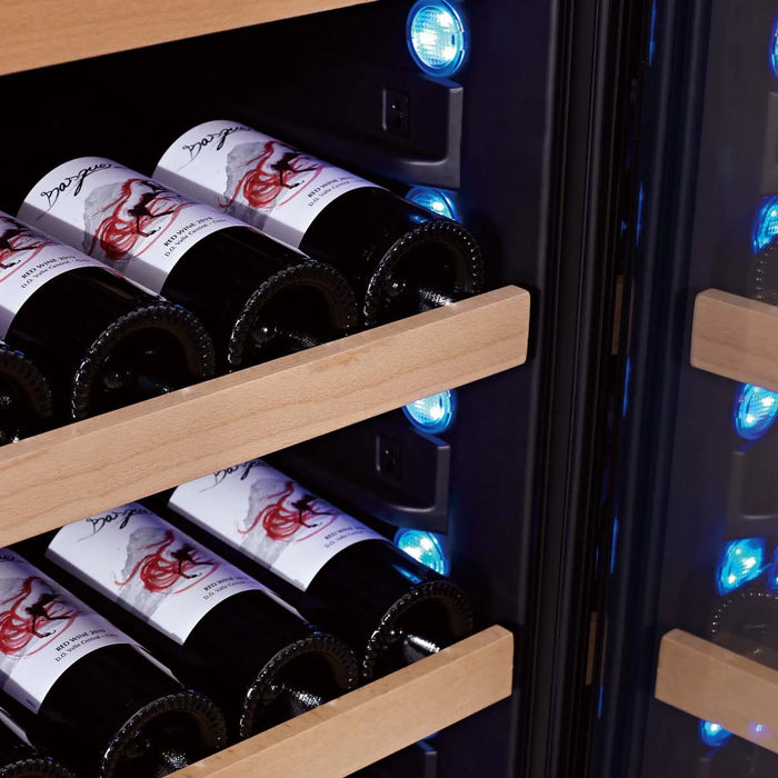 Swisscave Premium WLB-360DFD-MIX vrijstaande wijnkoelkast, verlichting in blauw langs de zijwand