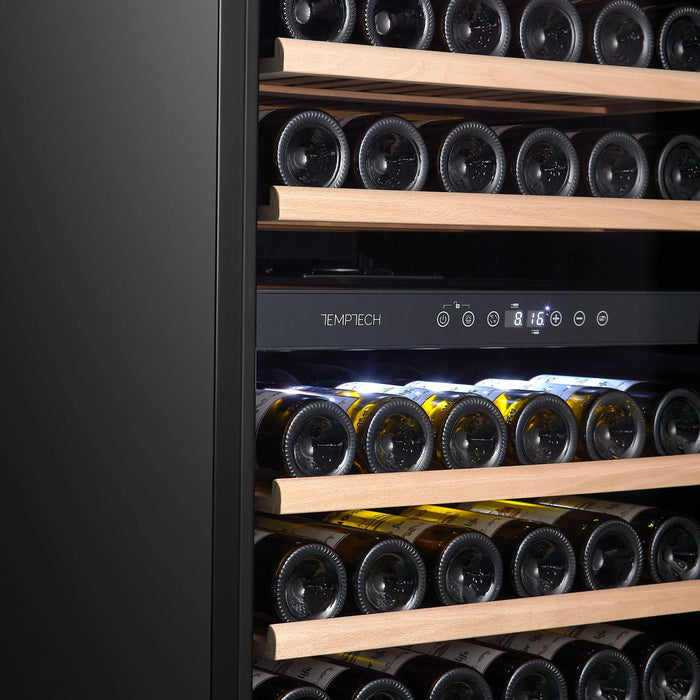 Temptech Classique CL120DB vrijstaande wijnkoelkast, display en leggers
