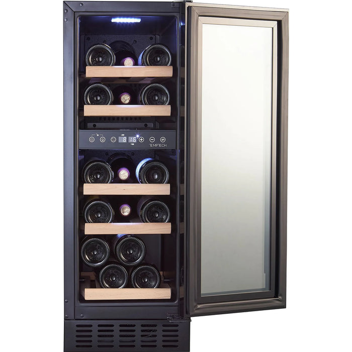 Temptech Classique CLX30DB onderbouw wijnkoelkast, deur open met flessen