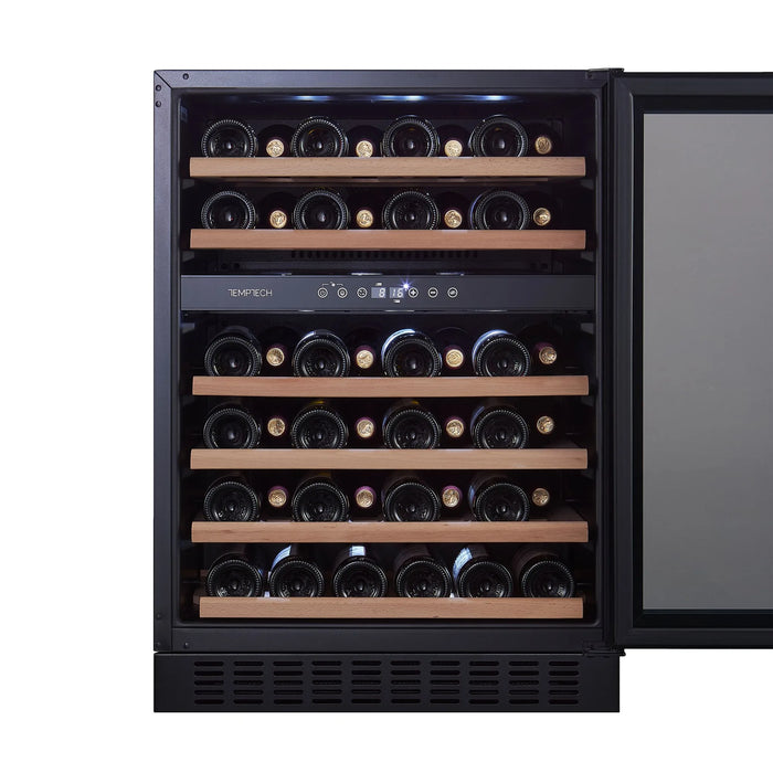 Temptech Classique CLX60DB onderbouw wijnkoelkast, deur open met flessen