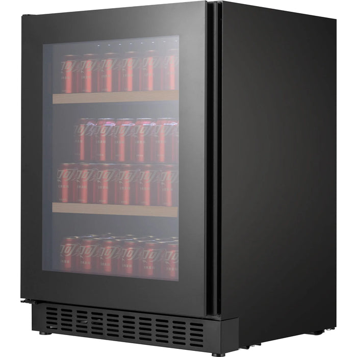 Temptech Oslo OFX60SRB-24 onderbouw koelkast, schuin met gedimde verlichting