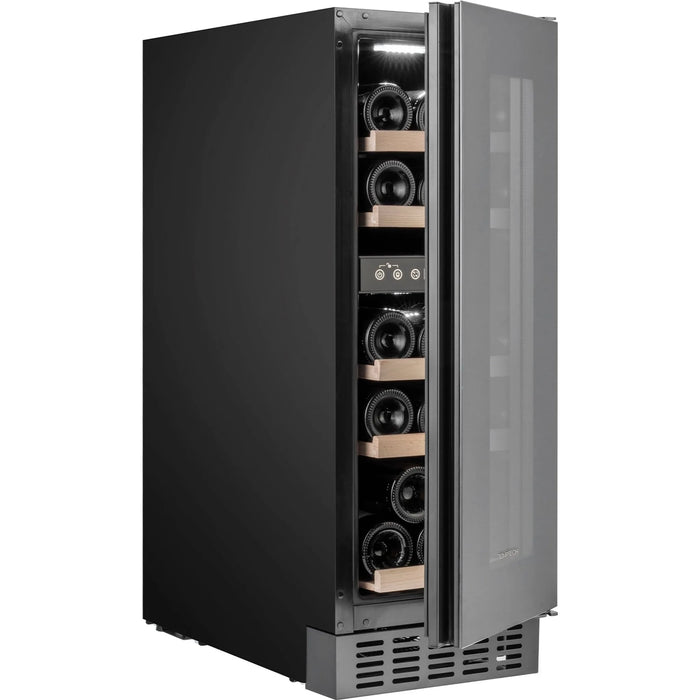 Temptech Oslo OX30DRB-24 onderbouw wijnkoelkast, schuin met deur op een kier