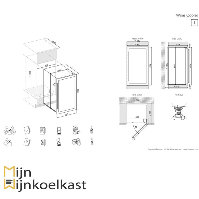 Inbouwtekening Dunavox Soul DAVS 72.185DB wijnkoelkast