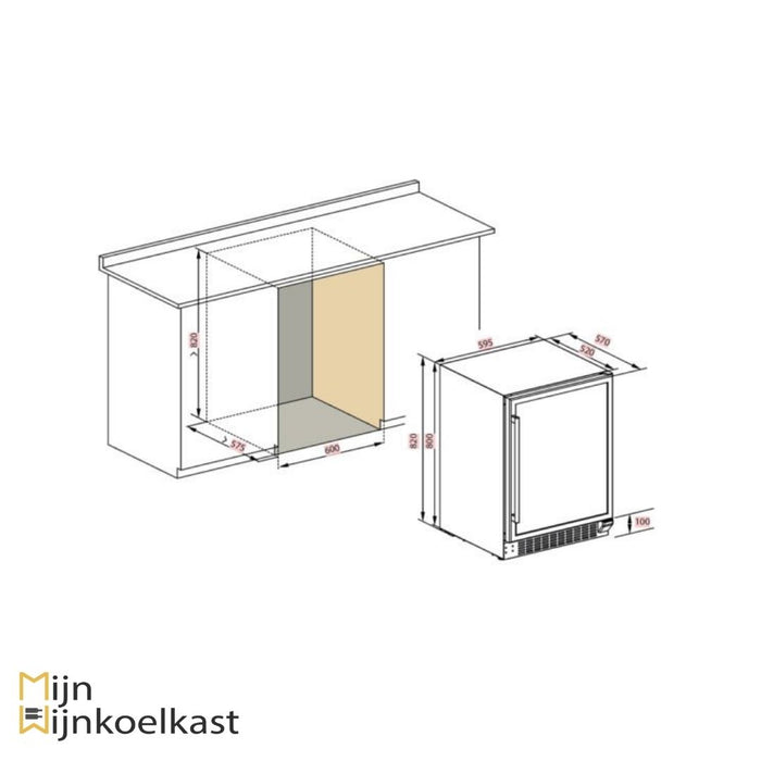 Inbouwtekening Temptech wijnkoelkast