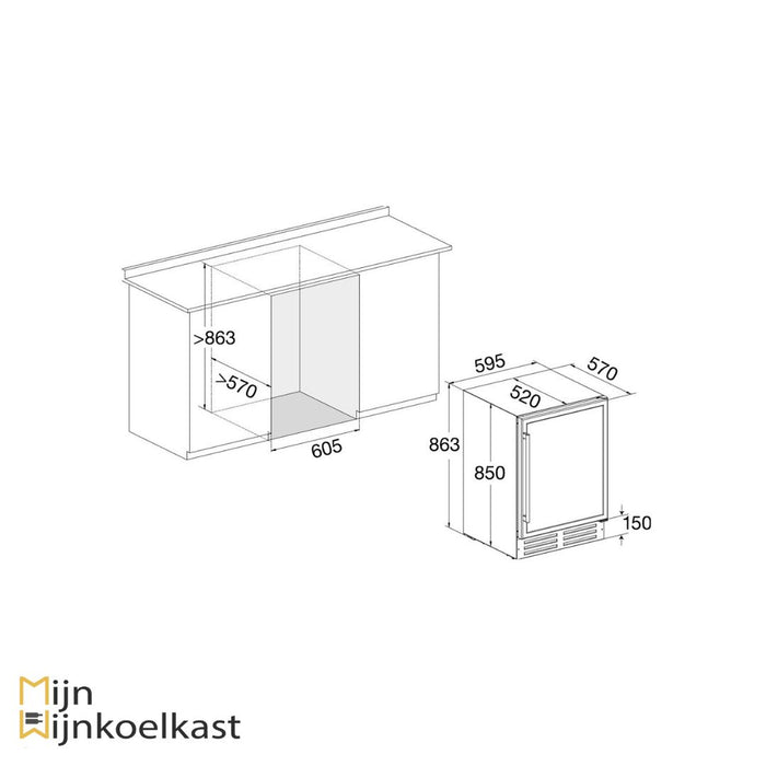 Inbouwtekening Temptech wijnkoelkast