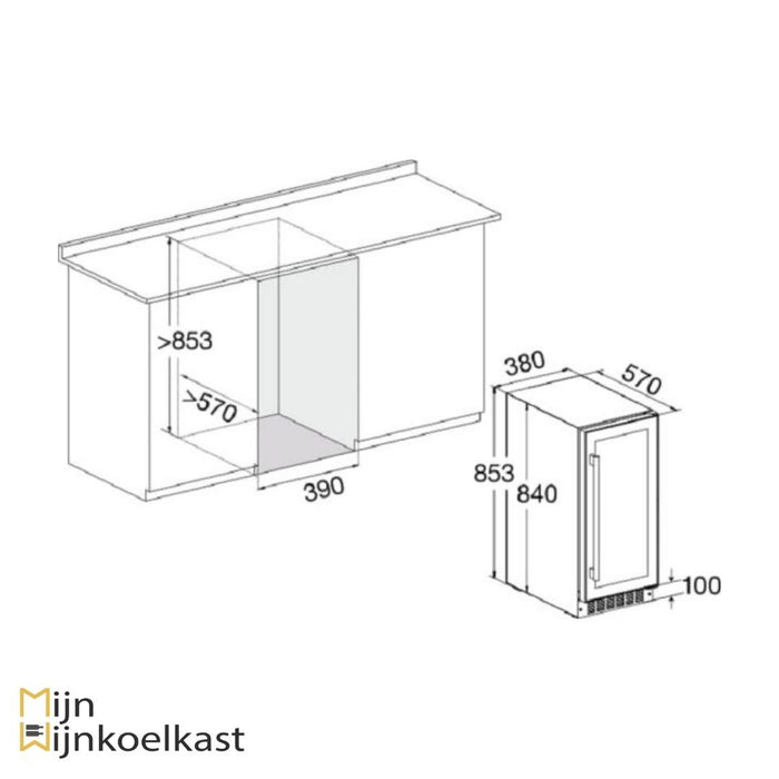 Inbouwtekening Temptech wijnkoelkast