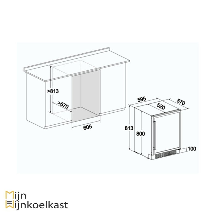 Inbouwtekening Temptech wijnkoelkast