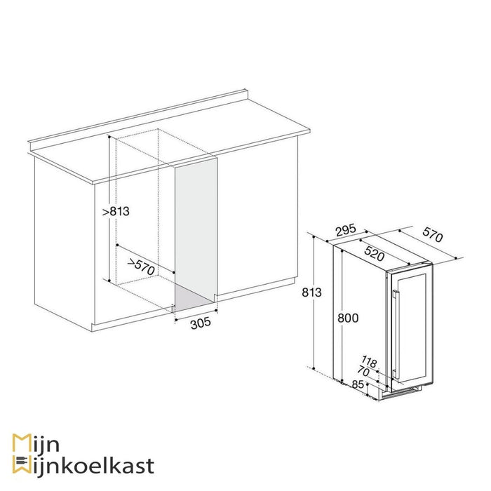 Inbouwtekening Temptech wijnkoelkast