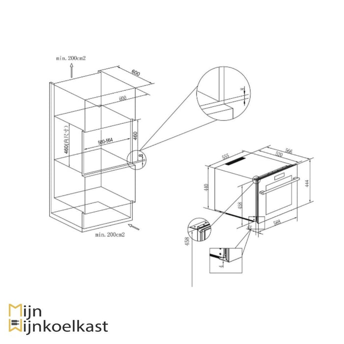 Inbouwtekening Temptech wijnkoelkast